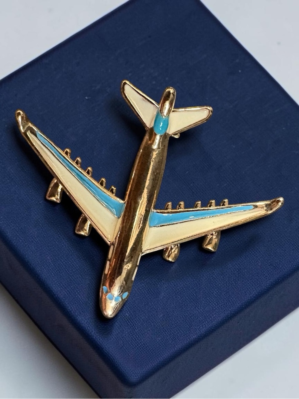 Gold and Blue Airplane Enamel Pin Brooch